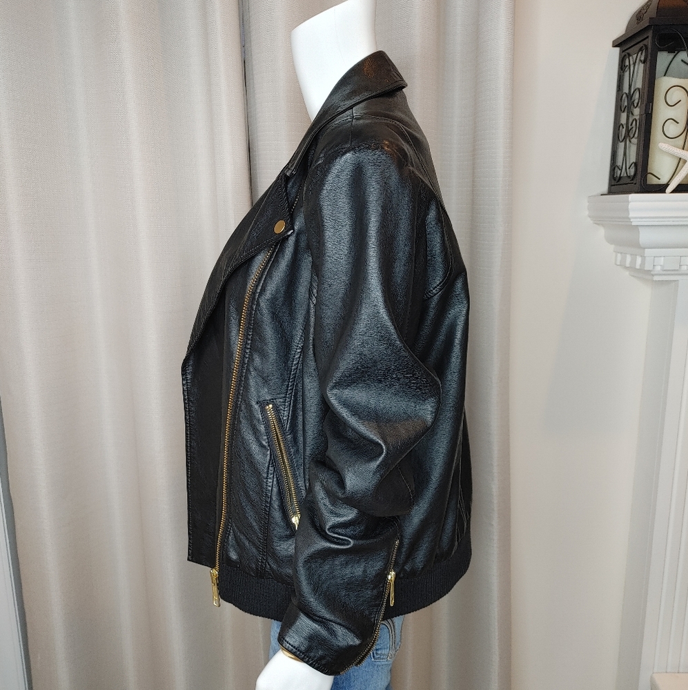 Black Faux Leather Moto Jacket - Women - Picture 9 of 14